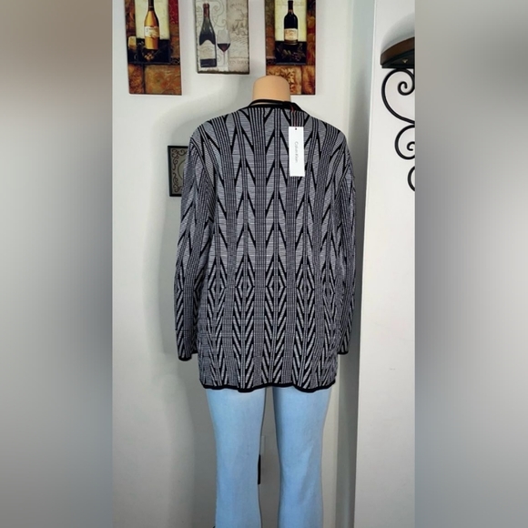 NWT CALVIN KLEIN Size XL Jacquard Flyaway Long Sleeve Cardigan BLACK-WHITE - Picture 8 of 10